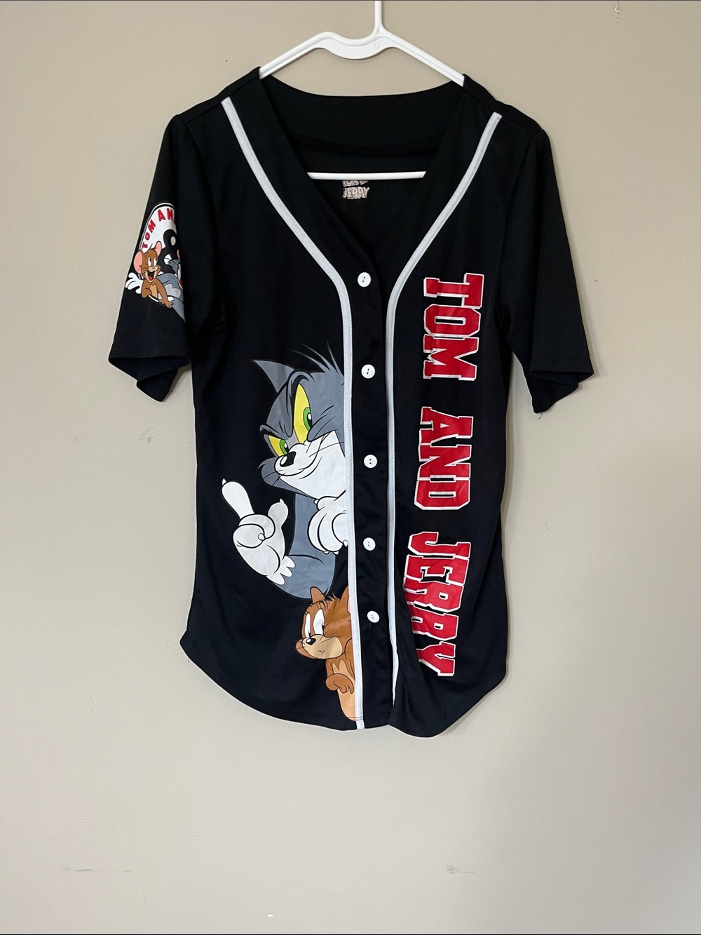 Black Graphic Button-Front Jersey Top